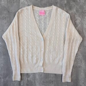 Crush Cashmere Luxury Cardigan Sweater Women's Medium 1 Cream Cable Knit Premium